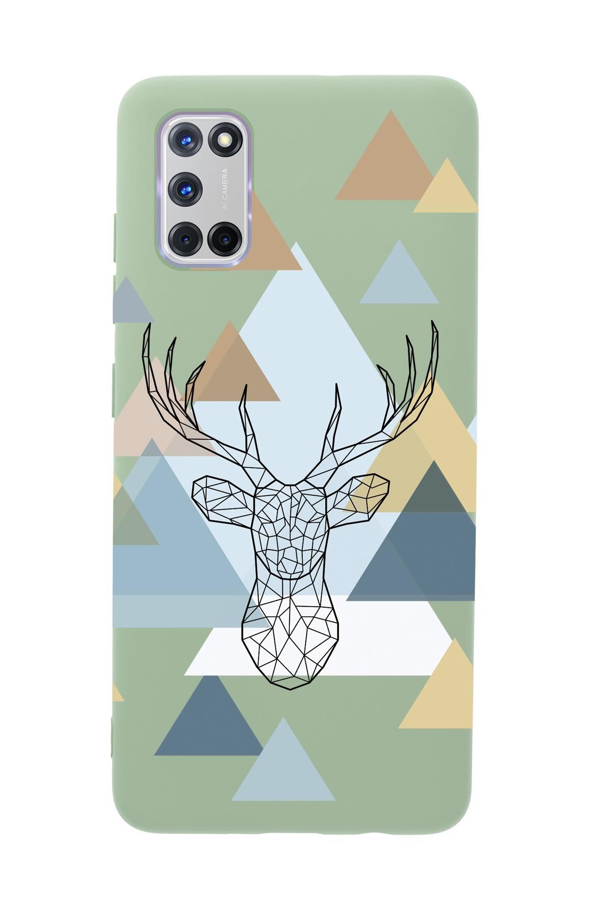 Oppo A52 Polygon Deer Premium Silikonlu Telefon Kılıfı