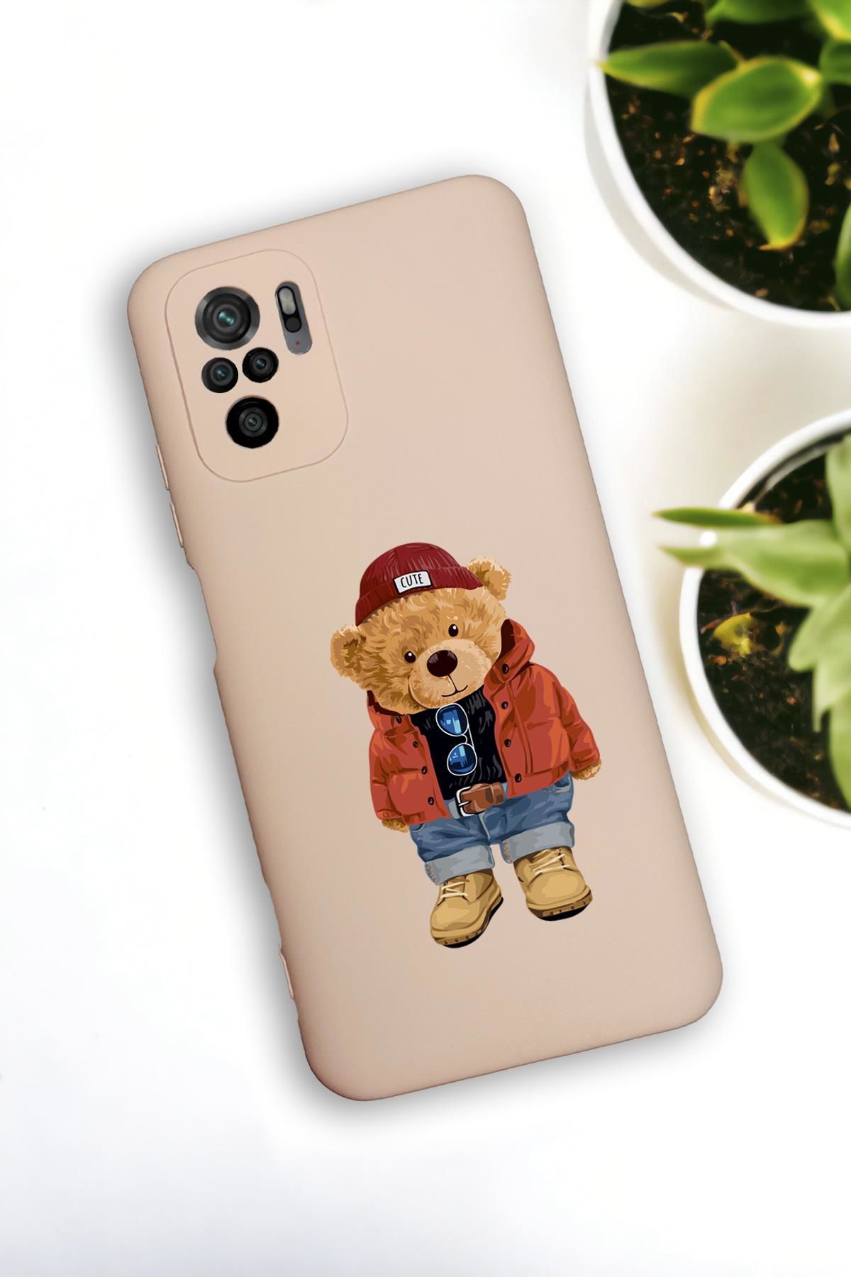 Redmi Note 10s Uyumlu Teddy Bear Desenli Premium Silikonlu Lansman Telefon Kılıfı