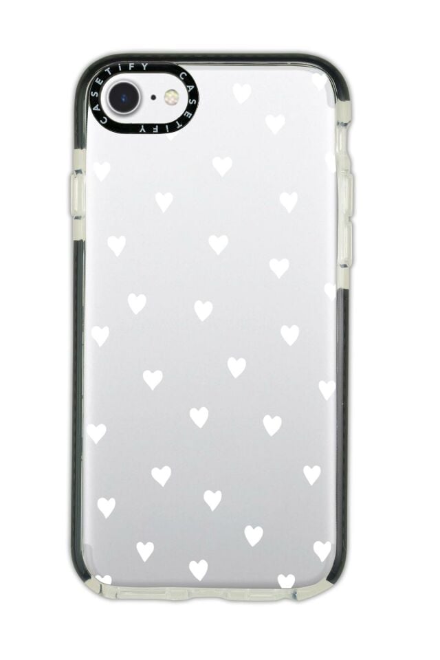 iPhone 6S Casetify Uyumlu Beyaz Kalpler Desenli Anti Shock Premium Silikonlu Siyah Kenar Detaylı Telefon Kılıfı