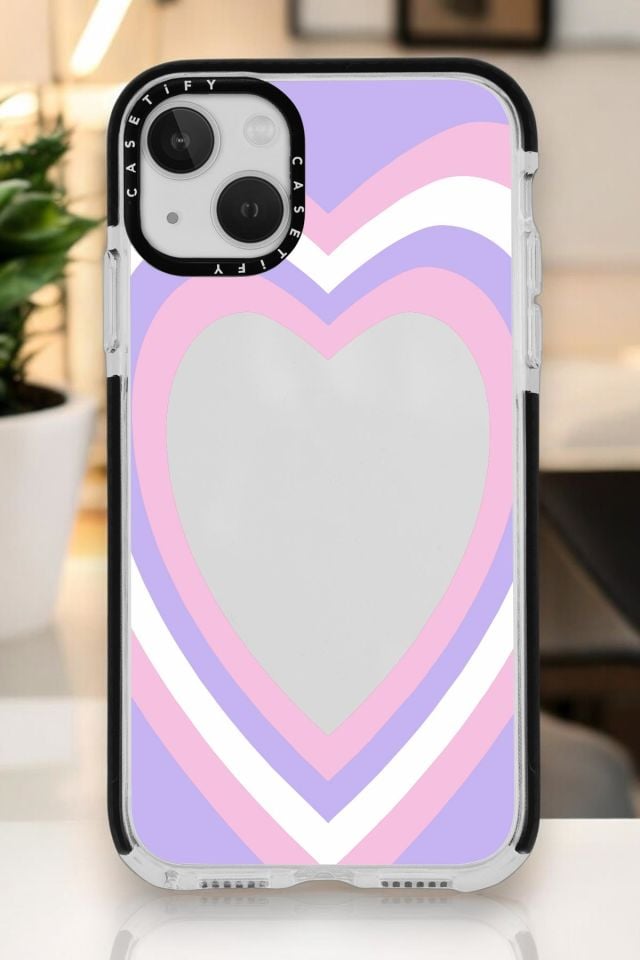 iPhone 14 Plus Uyumlu Purple Heart Desenli Casetify Darbe Emci Silikonlu Telefon Kılıfı