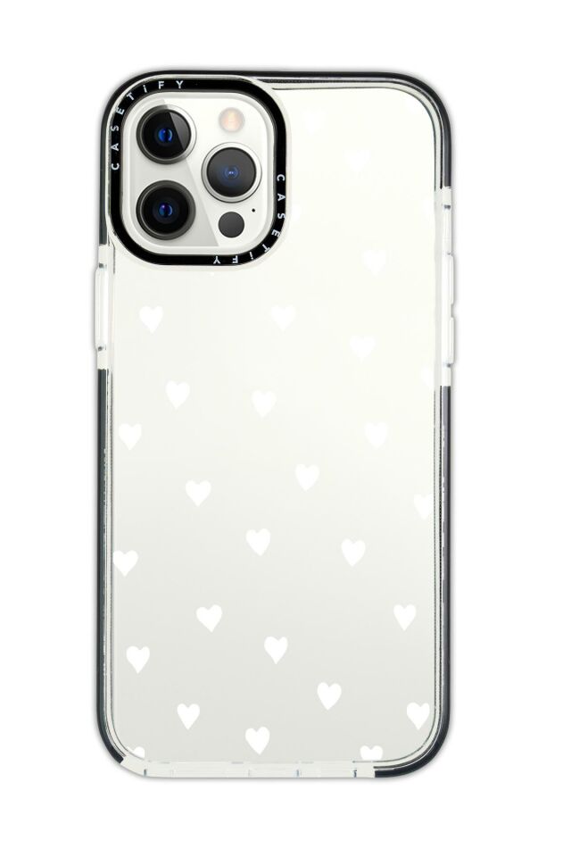 iPhone 11 Pro Casetify Uyumlu Beyaz Kalpler Desenli Anti Shock Premium Silikonlu Siyah Kenar Detaylı Telefon Kılıfı