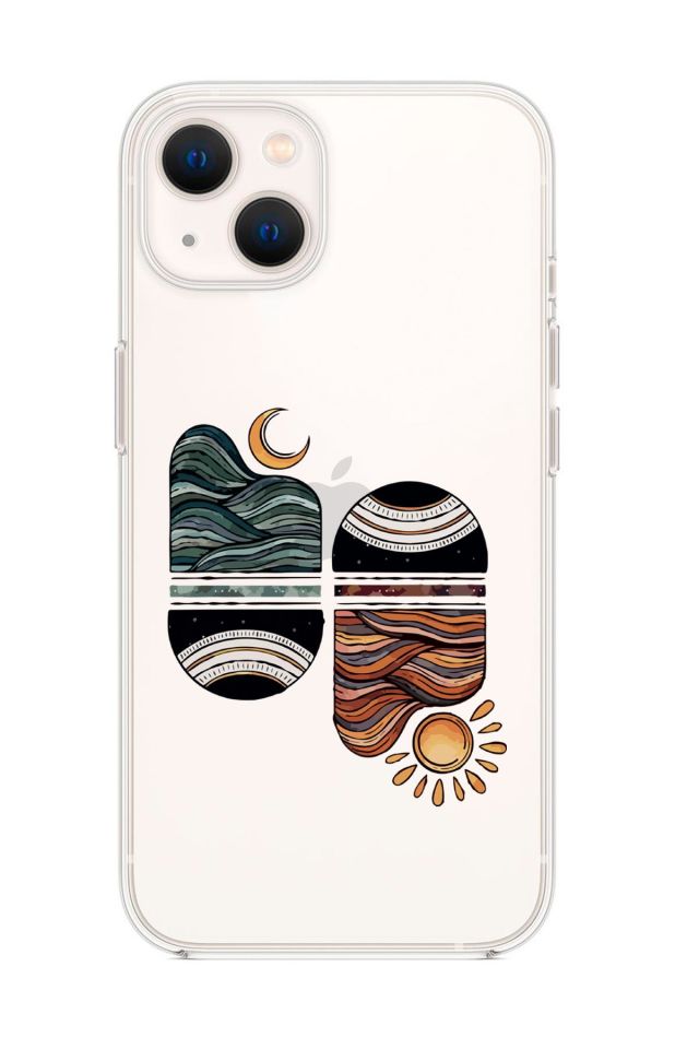 iPhone 13 Mini Sunset Wave Desenli Premium Silikonlu Şeffaf Telefon Kılıfı