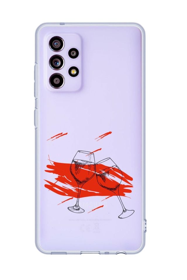 Galaxy A32 Uyumlu Spilled Wine Desenli Premium Şeffaf Silikonlu Telefon Kılıfı