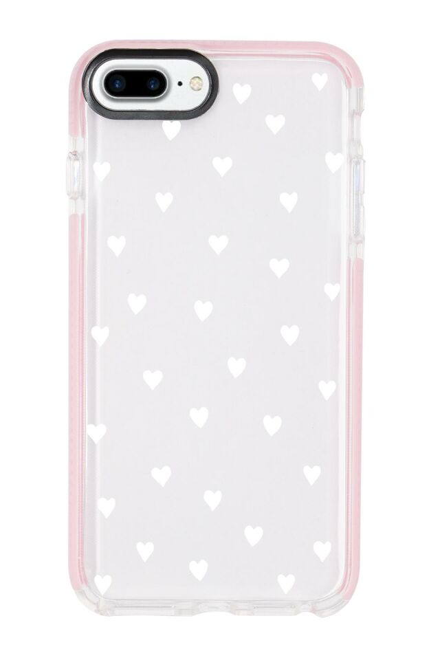 iPhone 7 Plus Uyumlu Beyaz Kalpler Candy Bumper Silikonlu Telefon Kılıfı