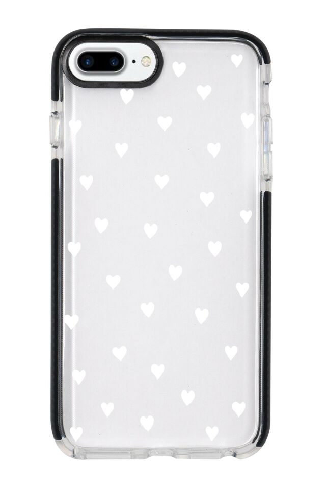 iPhone 7 Plus Uyumlu Beyaz Kalpler Candy Bumper Silikonlu Telefon Kılıfı