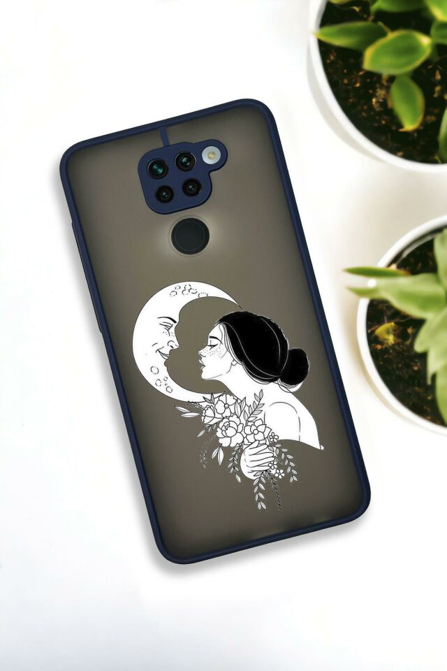 Xiaomi Redmi Note 9 Uyumlu Moon and Women Desenli Buzlu Şeffaf Lüx Telefon Kılıfı