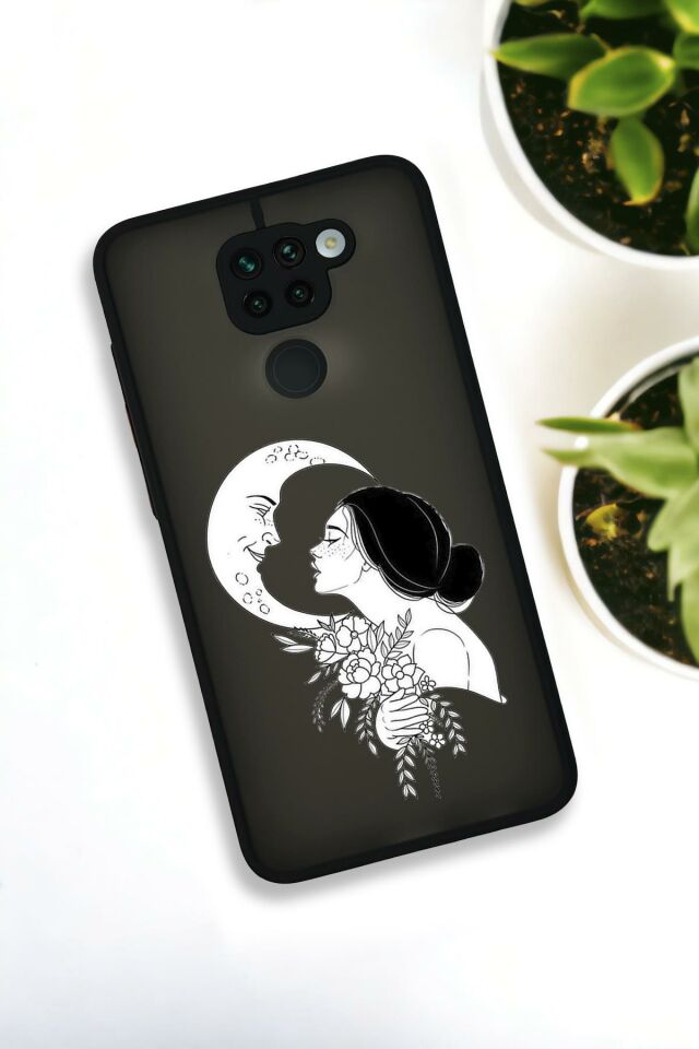 Xiaomi Redmi Note 9 Uyumlu Moon and Women Desenli Buzlu Şeffaf Lüx Telefon Kılıfı