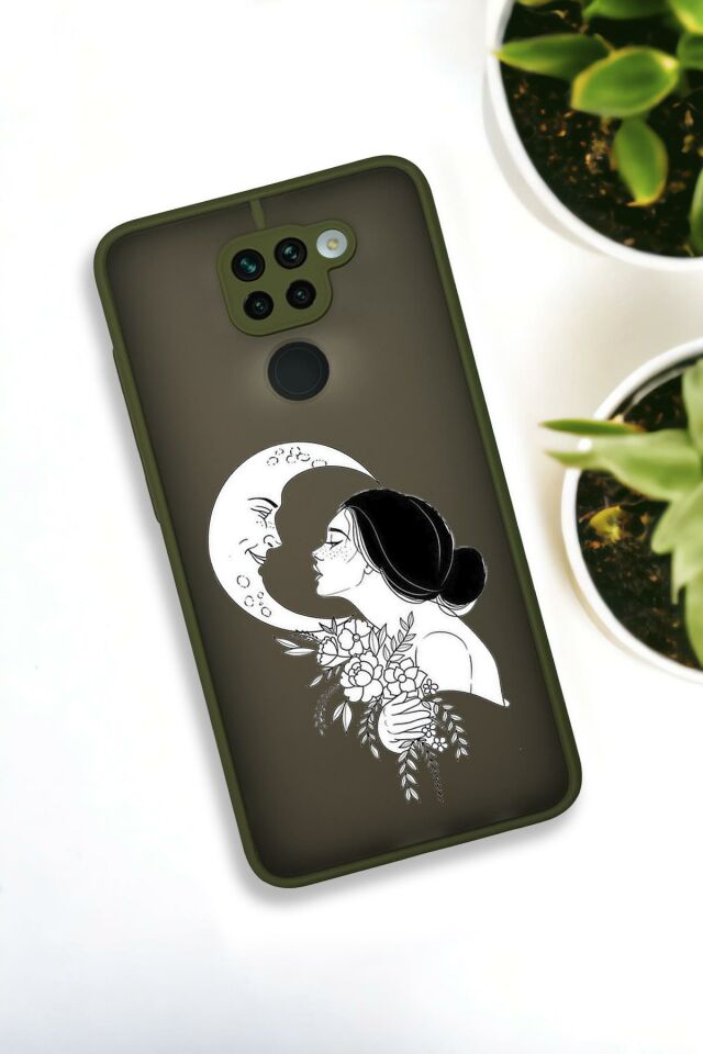 Xiaomi Redmi Note 9 Uyumlu Moon and Women Desenli Buzlu Şeffaf Lüx Telefon Kılıfı
