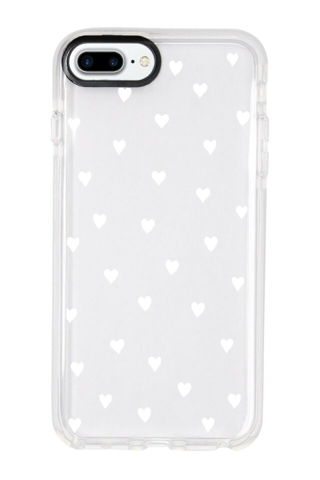 iPhone 8 Plus Uyumlu Beyaz Kalpler Candy Bumper Silikonlu Telefon Kılıfı