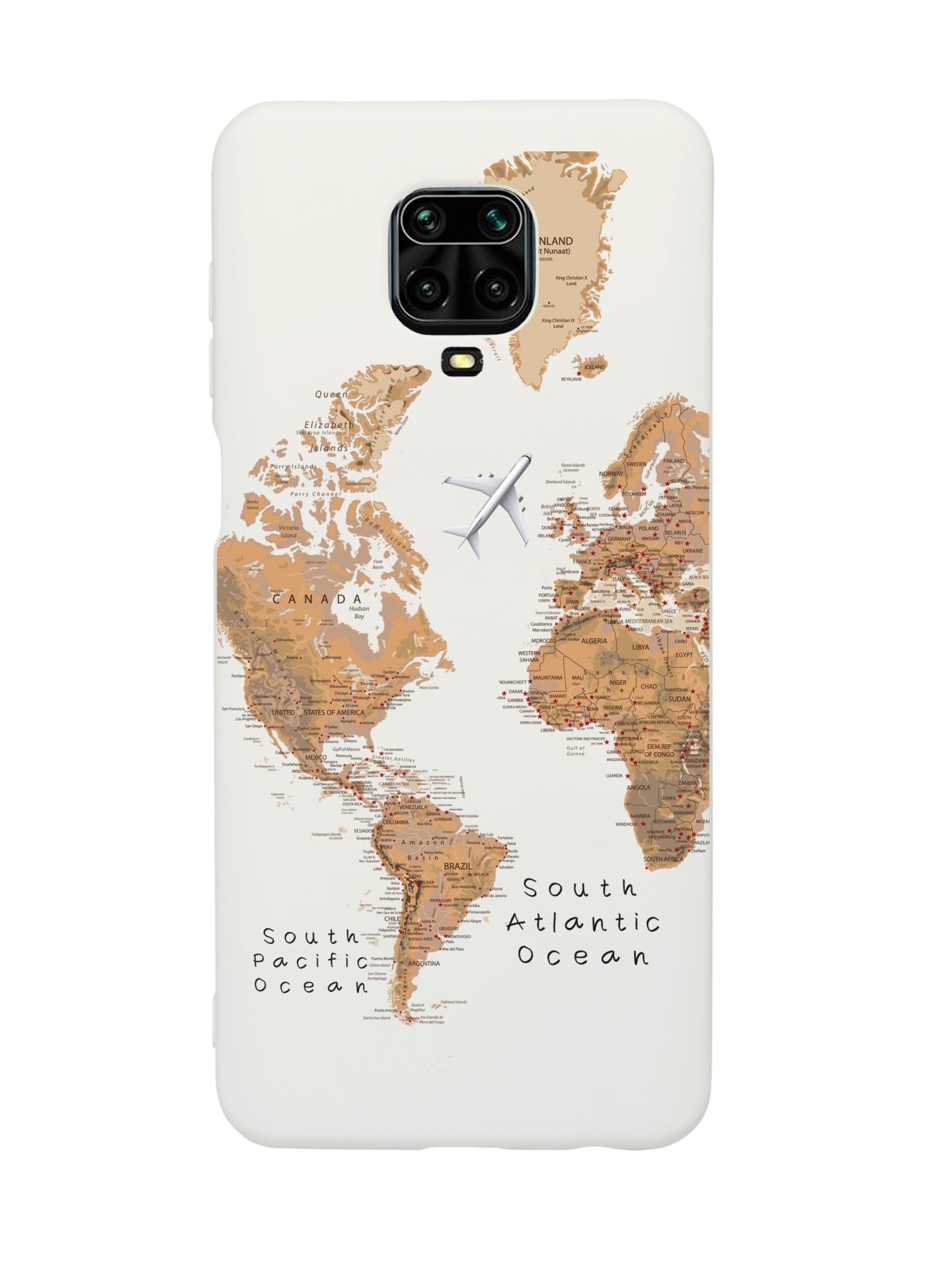 Xiaomi Redmi Note 9S Dünya Harita Desenli Premium Silikonlu Beyaz Telefon Kılıfı