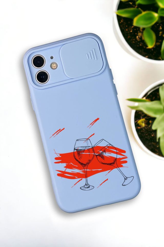 iPhone 12 Mini Uyumlu Spilled Wine Desenli Kamera Koruma Slider Kapaklı Silikonlu Telefon Kılıfı