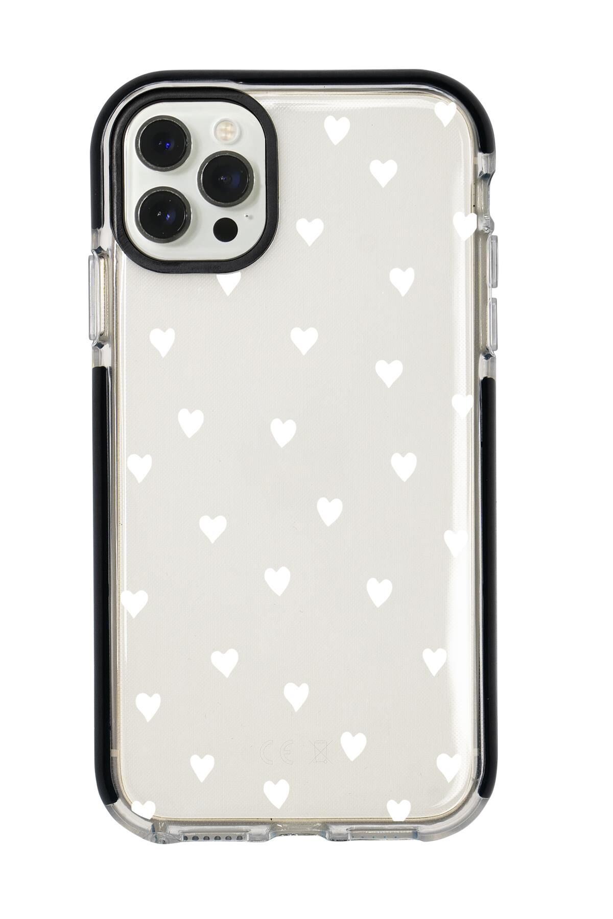iPhone 11 Pro Max Uyumlu Beyaz Kalpler Candy Bumper Silikonlu Telefon Kılıfı