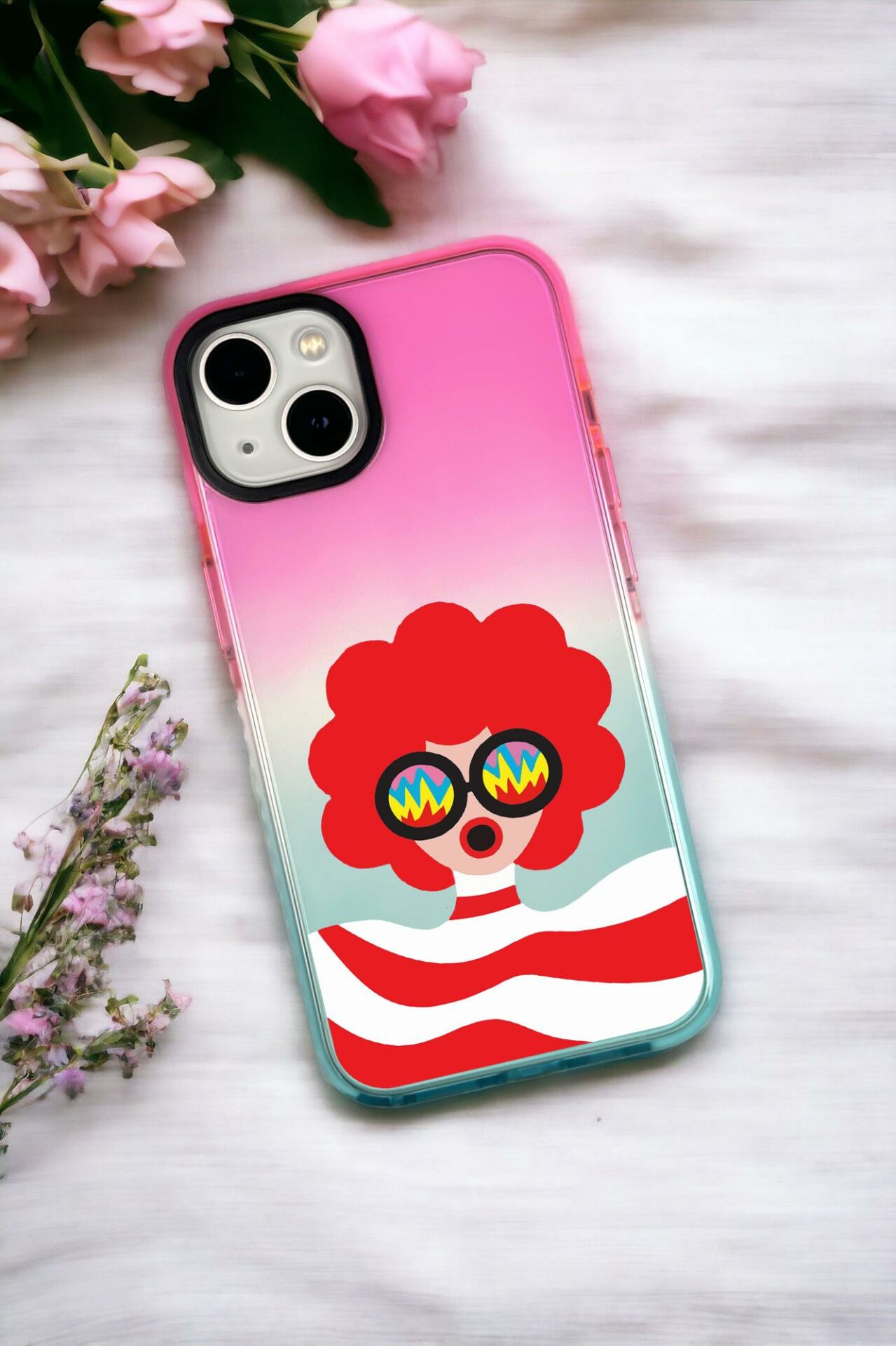 iPhone 14 Plus Uyumlu Crazy Women Desenli Premium Rainbow Silikonlu Telefon Kılıfı