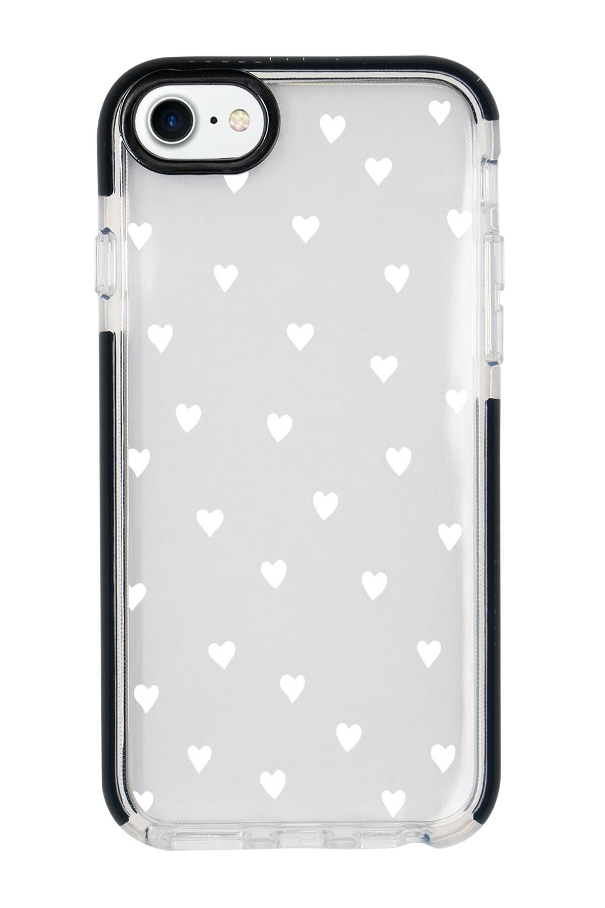 iPhone 7 Uyumlu Beyaz Kalpler Candy Bumper Silikonlu Telefon Kılıfı