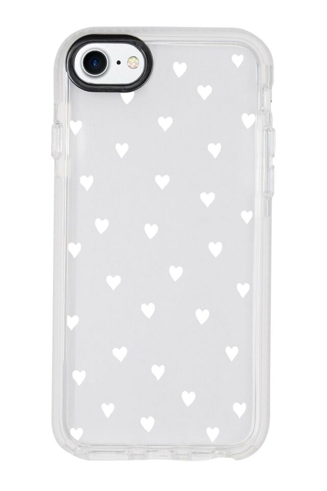 iPhone 8 Uyumlu Beyaz Kalpler Candy Bumper Silikonlu Telefon Kılıfı