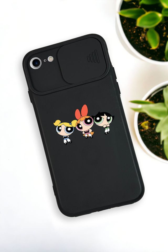 iPhone SE 2020 Uyumlu Powerpuff Girls Desenli Kamera Koruma Slider Kapaklı Silikonlu Telefon Kılıfı