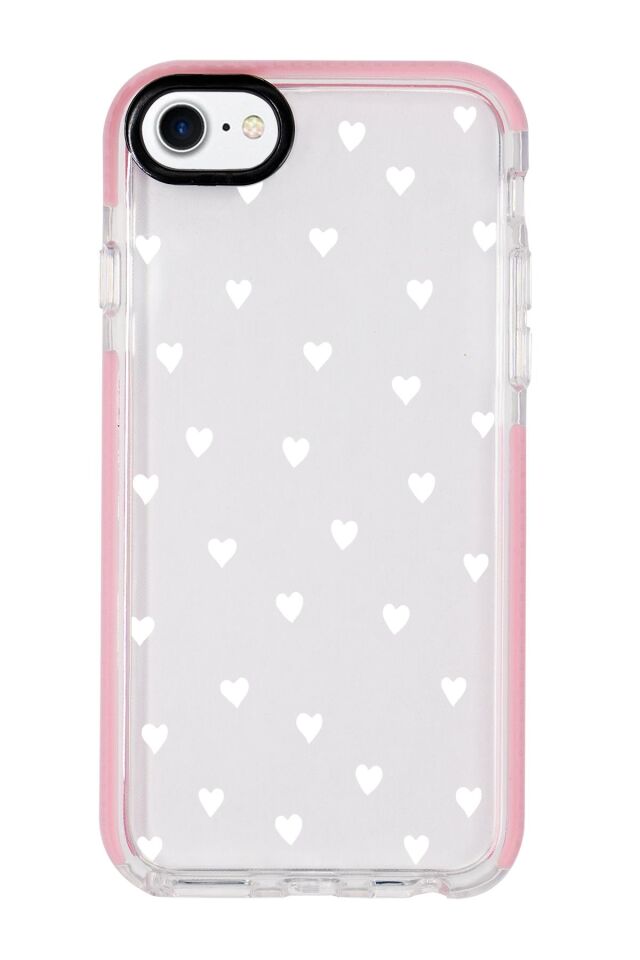 iPhone SE 2020 Uyumlu Beyaz Kalpler Candy Bumper Silikonlu Telefon Kılıfı