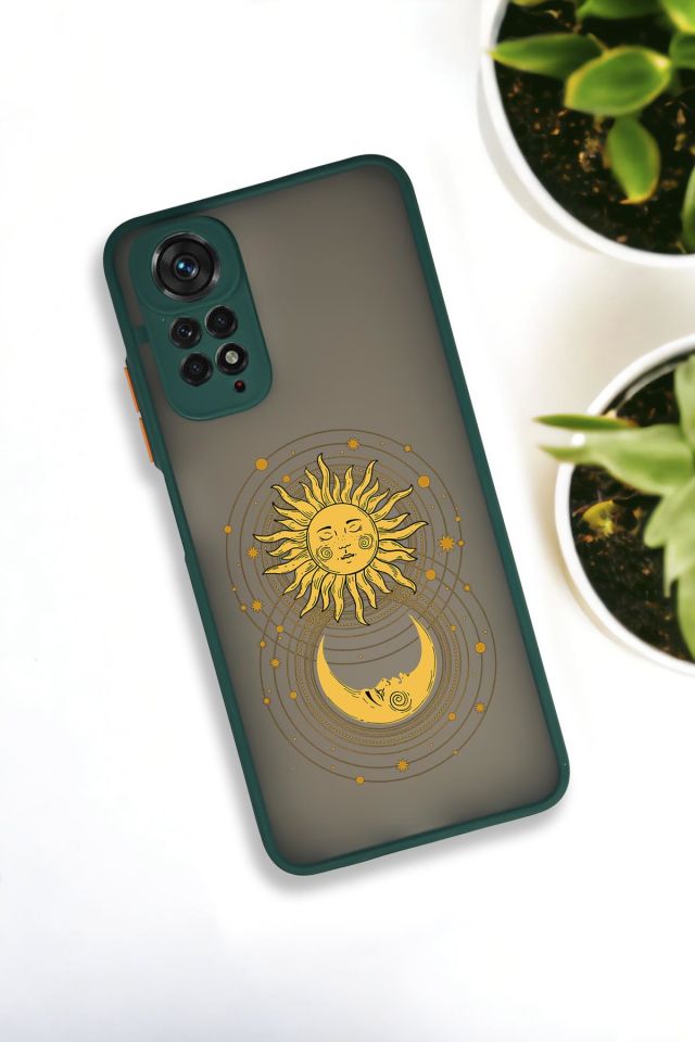 Xiaomi Redmi Note 11 Uyumlu Moon and Sun Desenli Buzlu Şeffaf Lüx Telefon Kılıfı