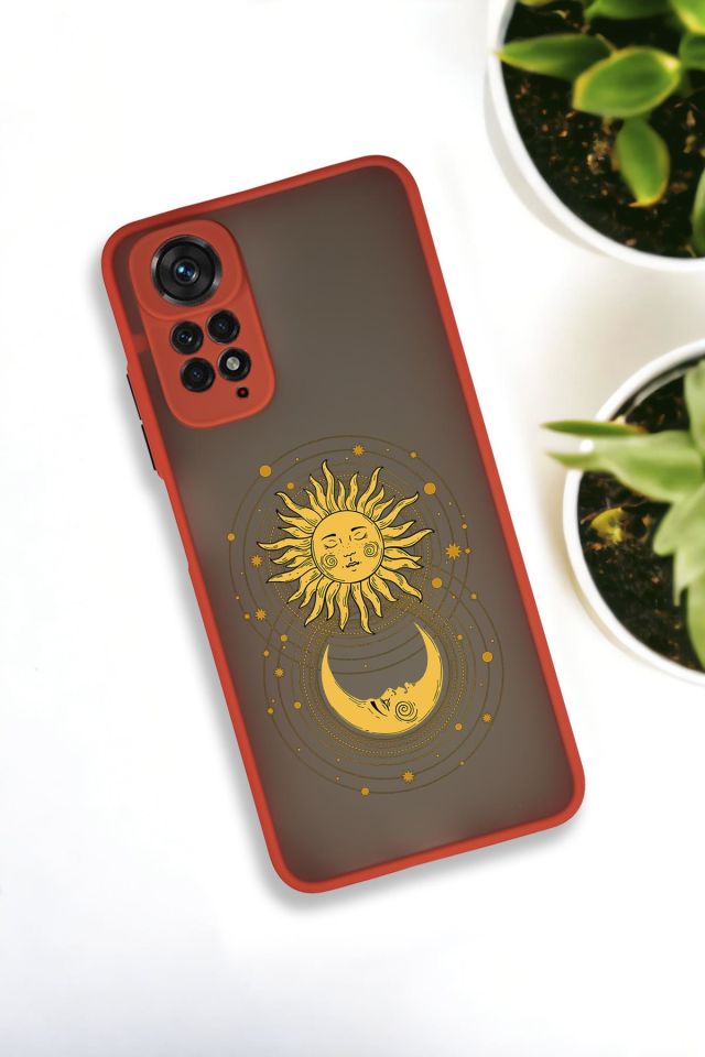 Xiaomi Redmi Note 11 Uyumlu Moon and Sun Desenli Buzlu Şeffaf Lüx Telefon Kılıfı