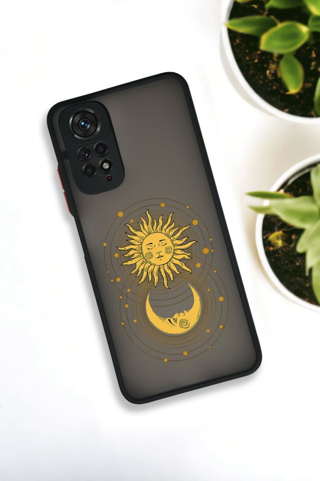 Xiaomi Redmi Note 11 Uyumlu Moon and Sun Desenli Buzlu Şeffaf Lüx Telefon Kılıfı