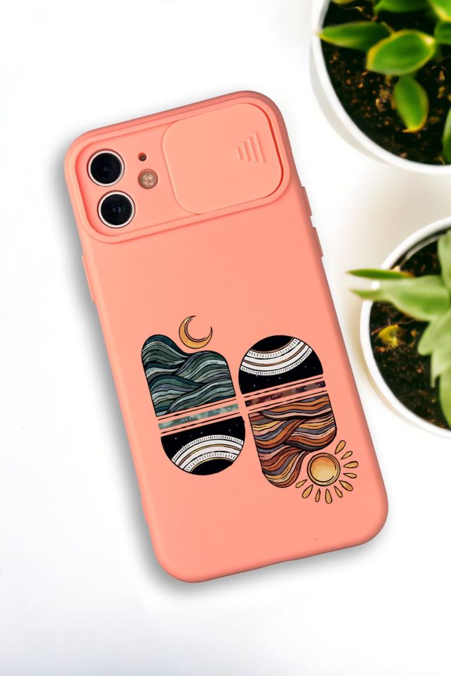 iPhone 12 Mini Uyumlu Sunset Wave Desenli Kamera Koruma Slider Kapaklı Silikonlu Telefon Kılıfı