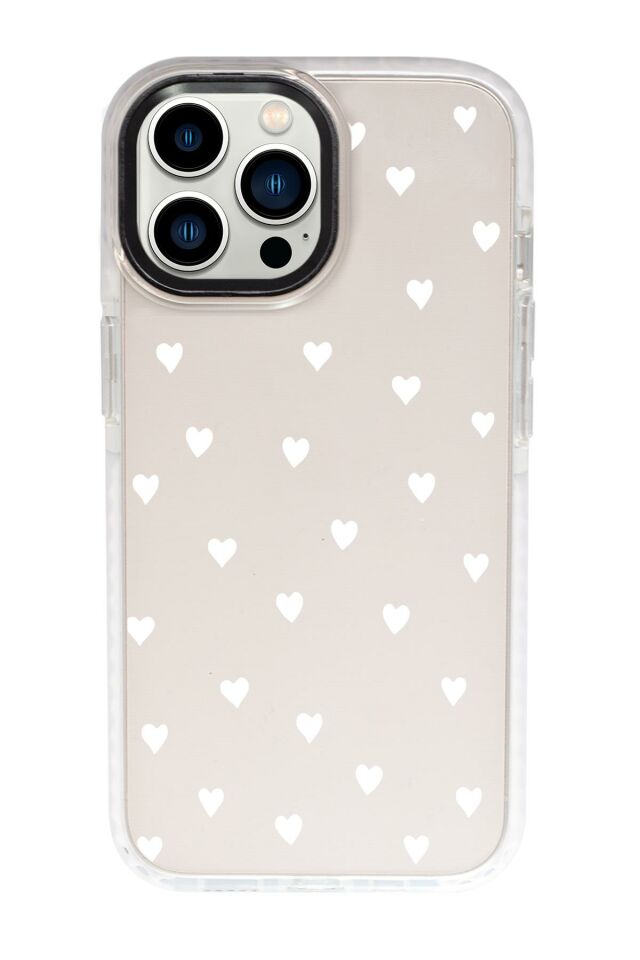 iPhone 13 Pro Uyumlu Beyaz Kalpler Candy Bumper Silikonlu Telefon Kılıfı