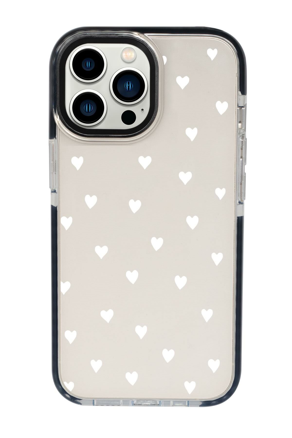 iPhone 13 Pro Uyumlu Beyaz Kalpler Candy Bumper Silikonlu Telefon Kılıfı