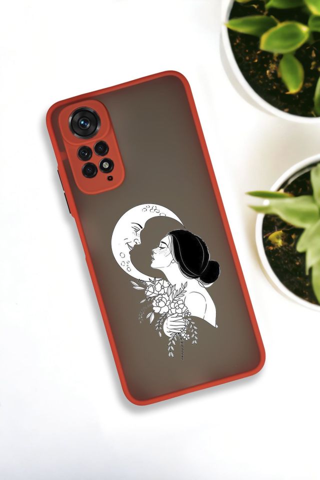 Xiaomi Redmi Note 11 Uyumlu Moon and Women Desenli Buzlu Şeffaf Lüx Telefon Kılıfı