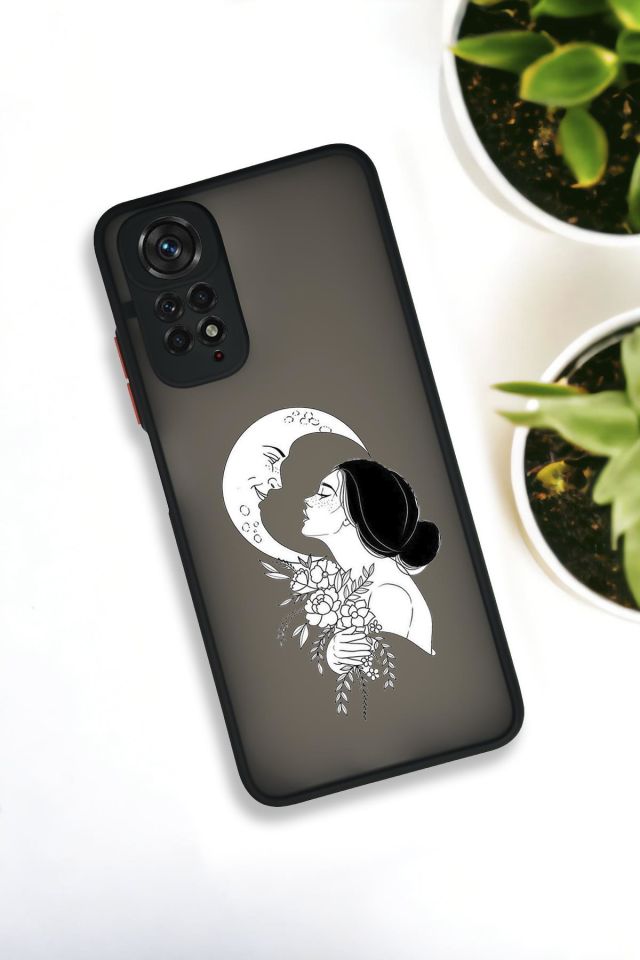 Xiaomi Redmi Note 11 Uyumlu Moon and Women Desenli Buzlu Şeffaf Lüx Telefon Kılıfı