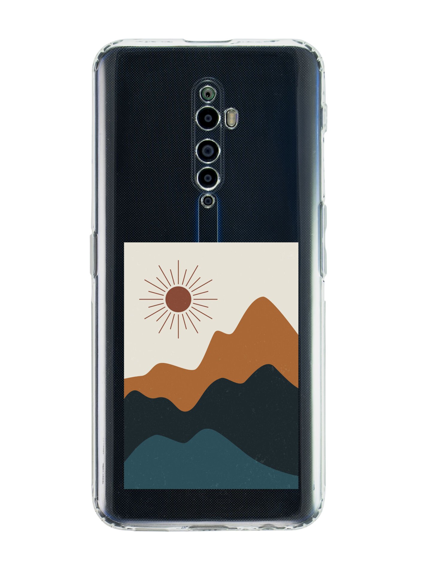 Oppo Reno 2Z Mountain & Sun Desenli Premium Şeffaf Silikon Kılıf