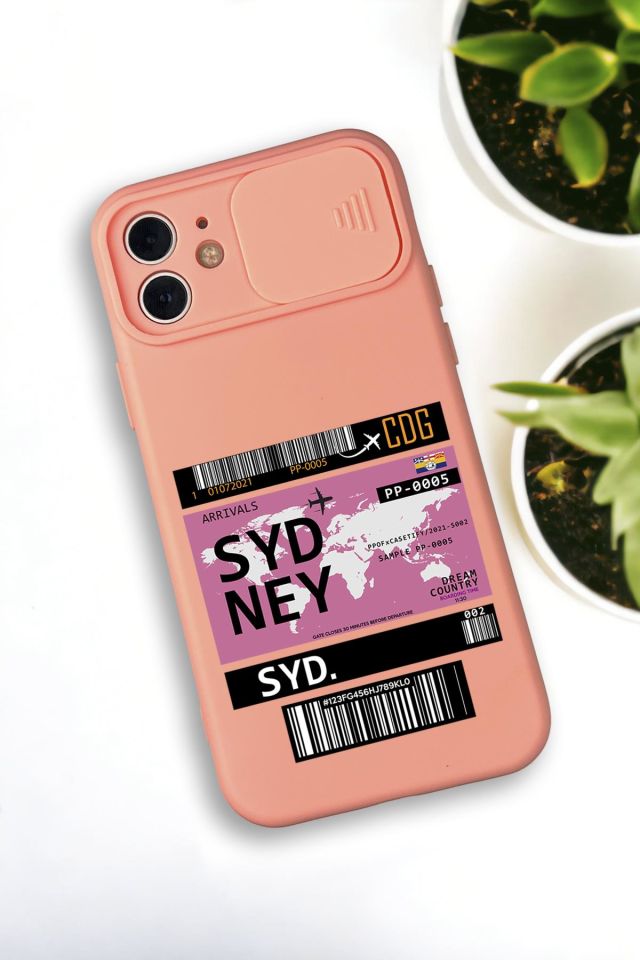 iPhone 12 Mini Uyumlu Sydney Ticket Desenli Kamera Koruma Slider Kapaklı Silikonlu Telefon Kılıfı