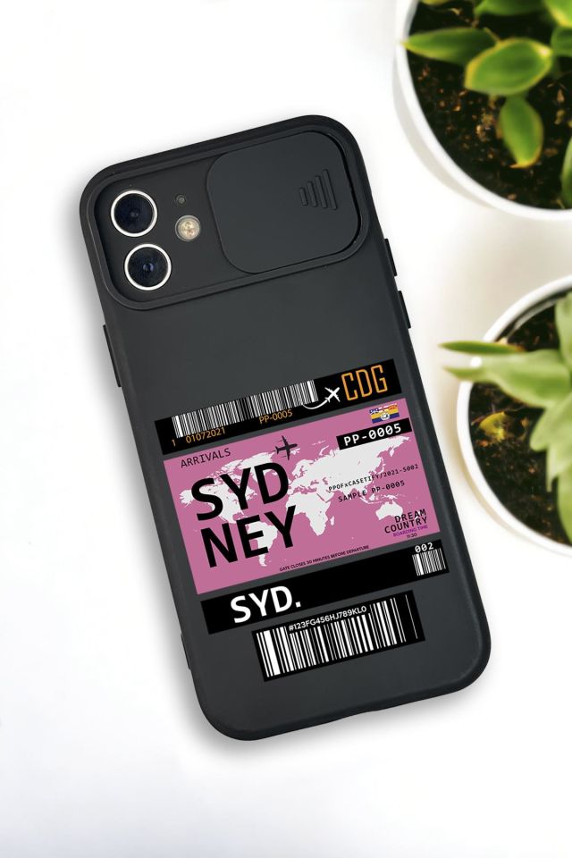 iPhone 12 Mini Uyumlu Sydney Ticket Desenli Kamera Koruma Slider Kapaklı Silikonlu Telefon Kılıfı