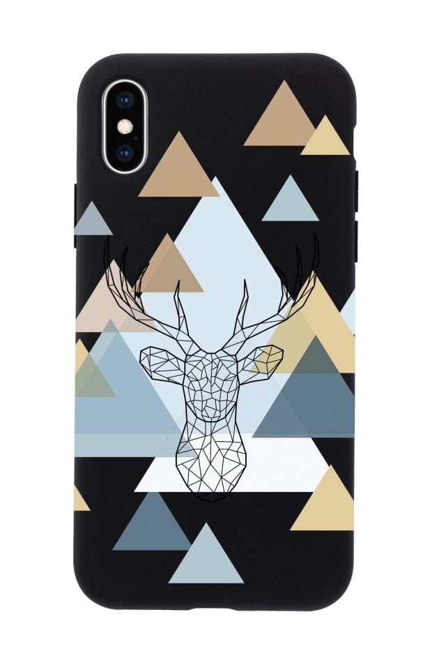 iPhone Xs Max Polygon Deer Premium Silikonlu Telefon Kılıfı