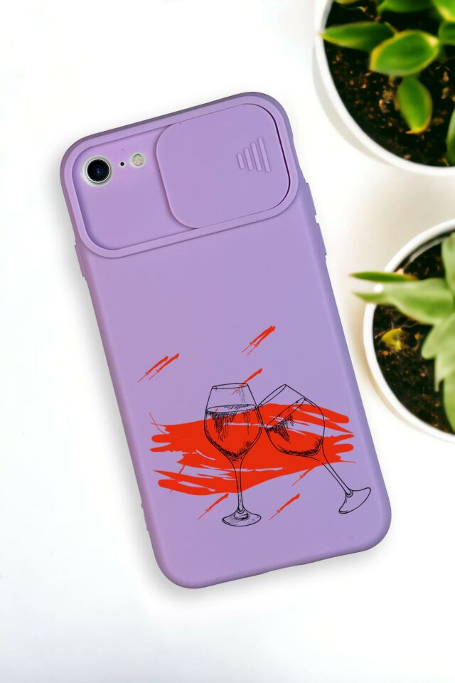 iPhone SE 2020 Uyumlu Spilled Wine Desenli Kamera Koruma Slider Kapaklı Silikonlu Telefon Kılıfı