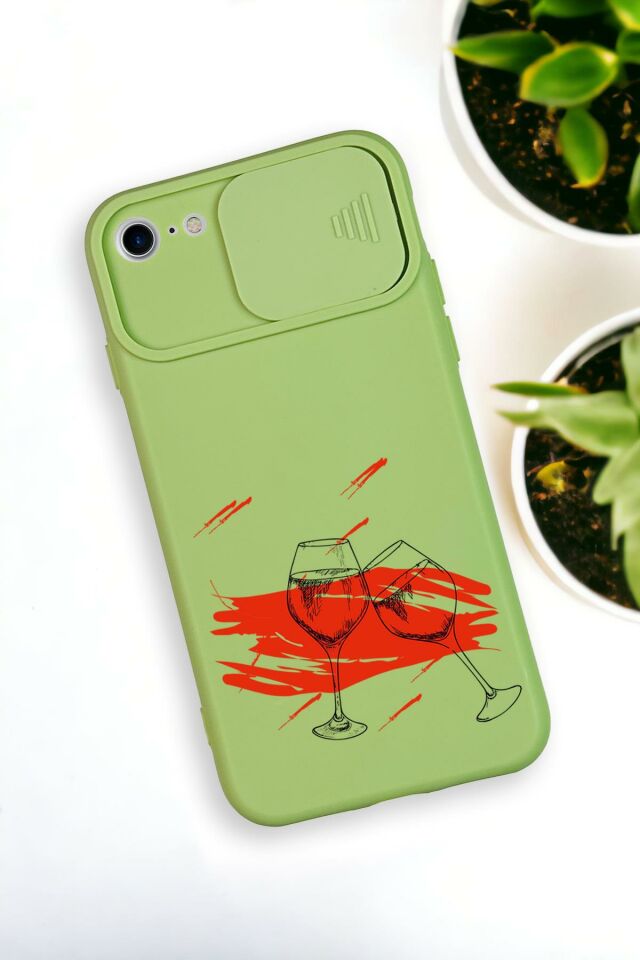 iPhone SE 2020 Uyumlu Spilled Wine Desenli Kamera Koruma Slider Kapaklı Silikonlu Telefon Kılıfı