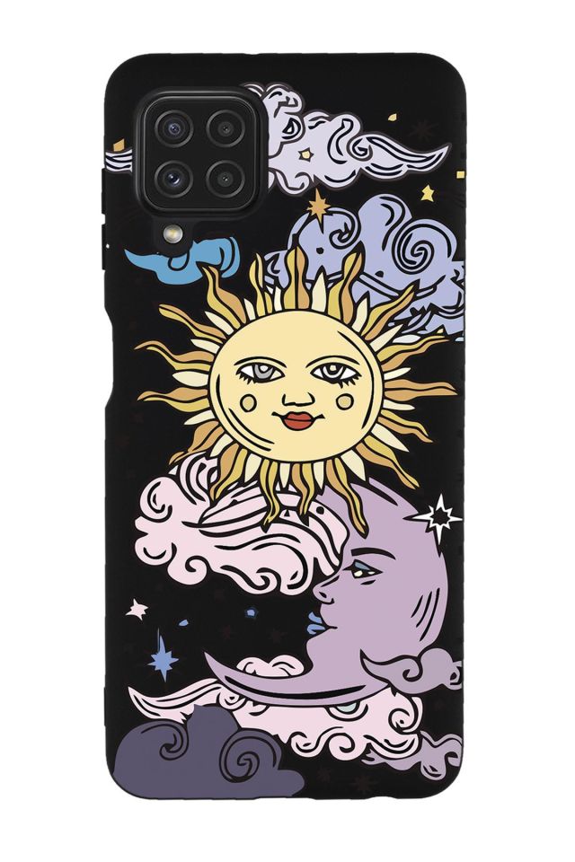 Galaxy M32 Uyumlu Güneş Ay Desenli Premium Silikonlu Lansman Telefon Kılıfı
