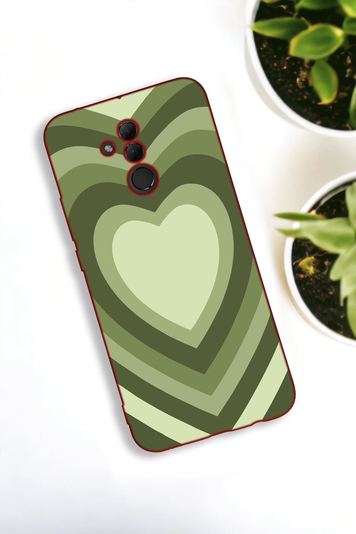 Huawei Mate 20 Lite Uyumlu Yeşil Kalpler Desenli Premium Silikonlu Lansman Telefon Kılıfı