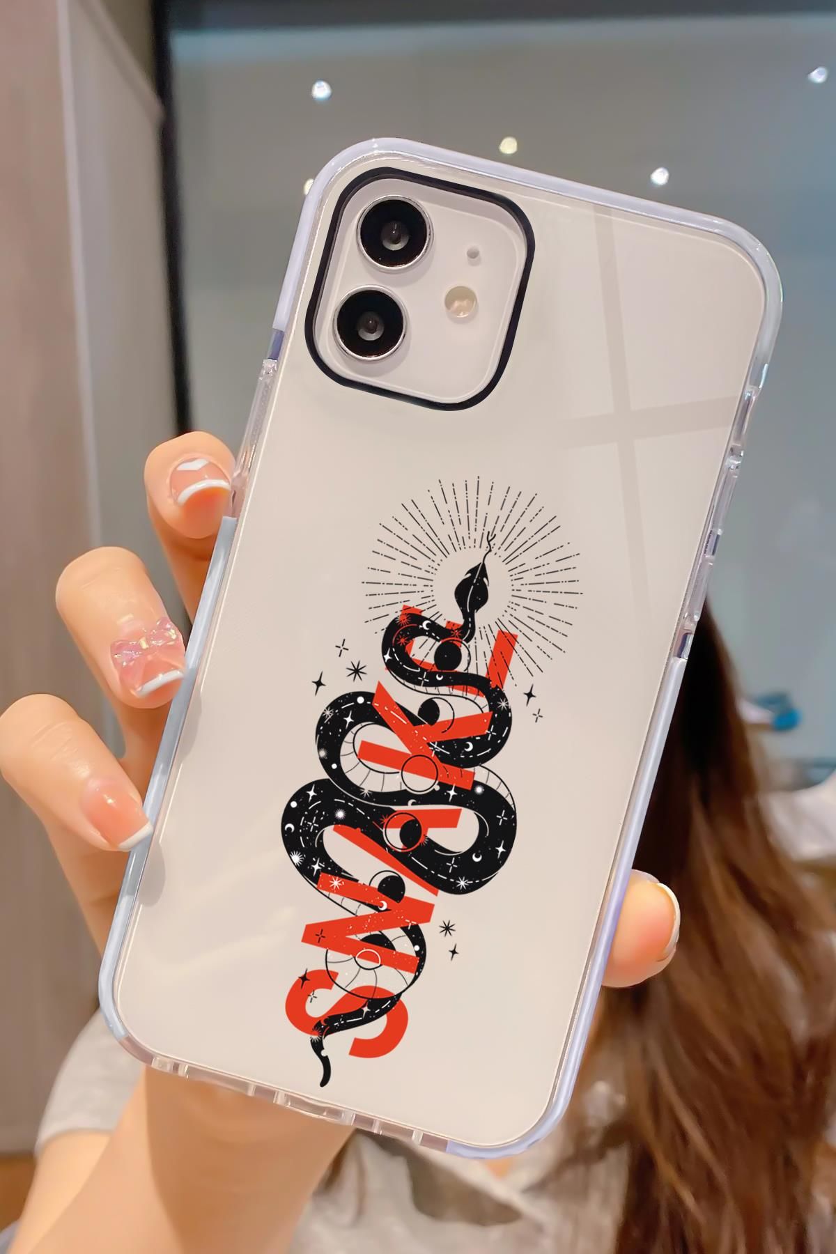 iPhone 12 Uyumlu Snake Desenli Candy Bumper Darbe Emici Silikonlu Telefon Kılıfı