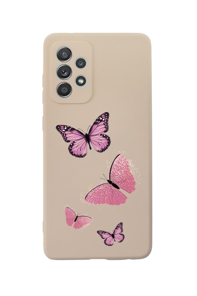 Samsung A23 Uyumlu Pembe Kelebekler Desenli Premium Silikonlu Lansman Telefon Kılıfı