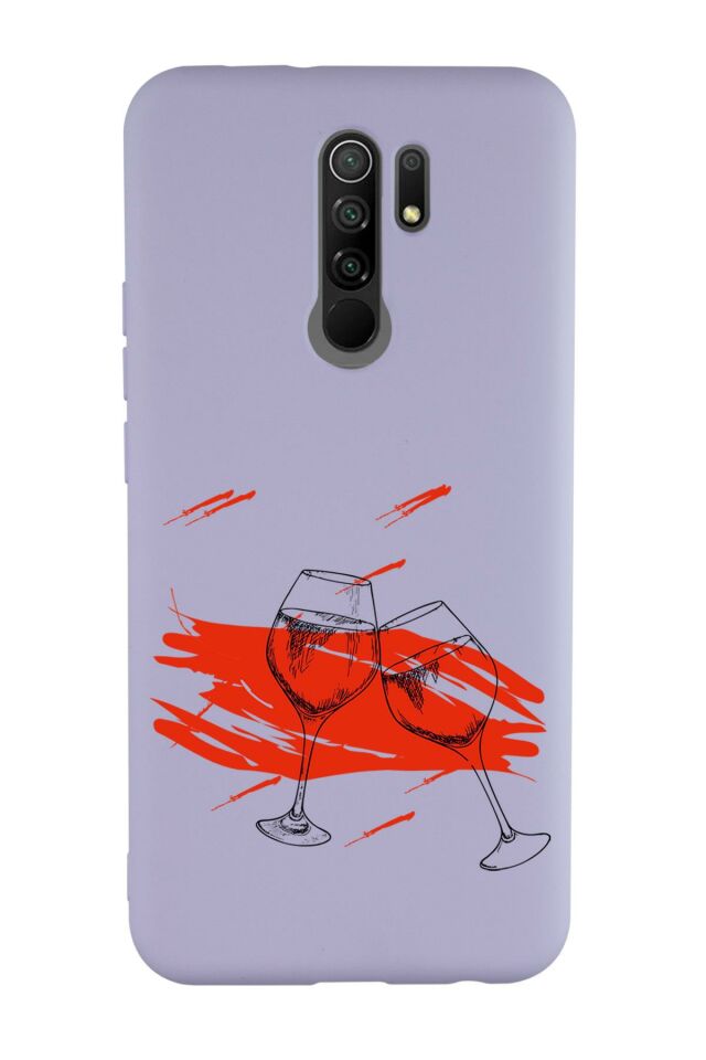 Xiaomi Redmi 9 Uyumlu Spilled Wine Desenli Premium Silikonlu Lansman Telefon Kılıfı