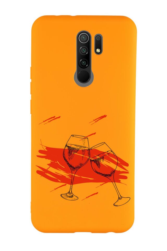 Xiaomi Redmi 9 Uyumlu Spilled Wine Desenli Premium Silikonlu Lansman Telefon Kılıfı