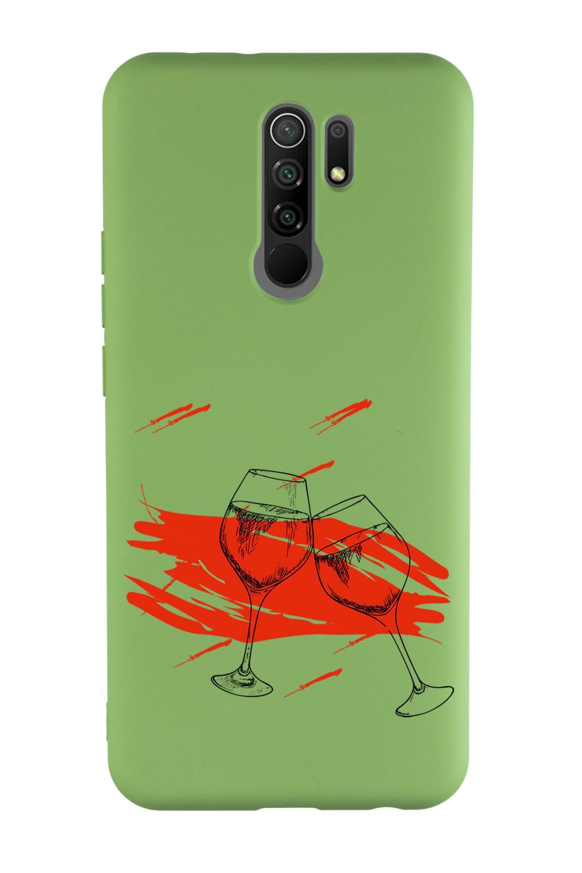 Xiaomi Redmi 9 Uyumlu Spilled Wine Desenli Premium Silikonlu Lansman Telefon Kılıfı