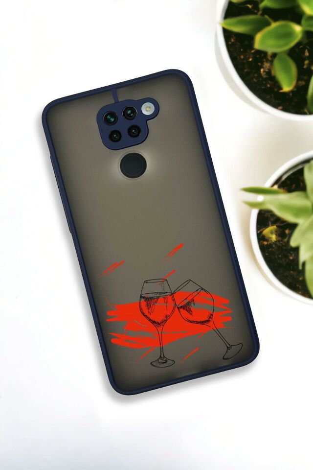 Xiaomi Redmi Note 9 Uyumlu Spilled Wine Desenli Buzlu Şeffaf Lüx Telefon Kılıfı