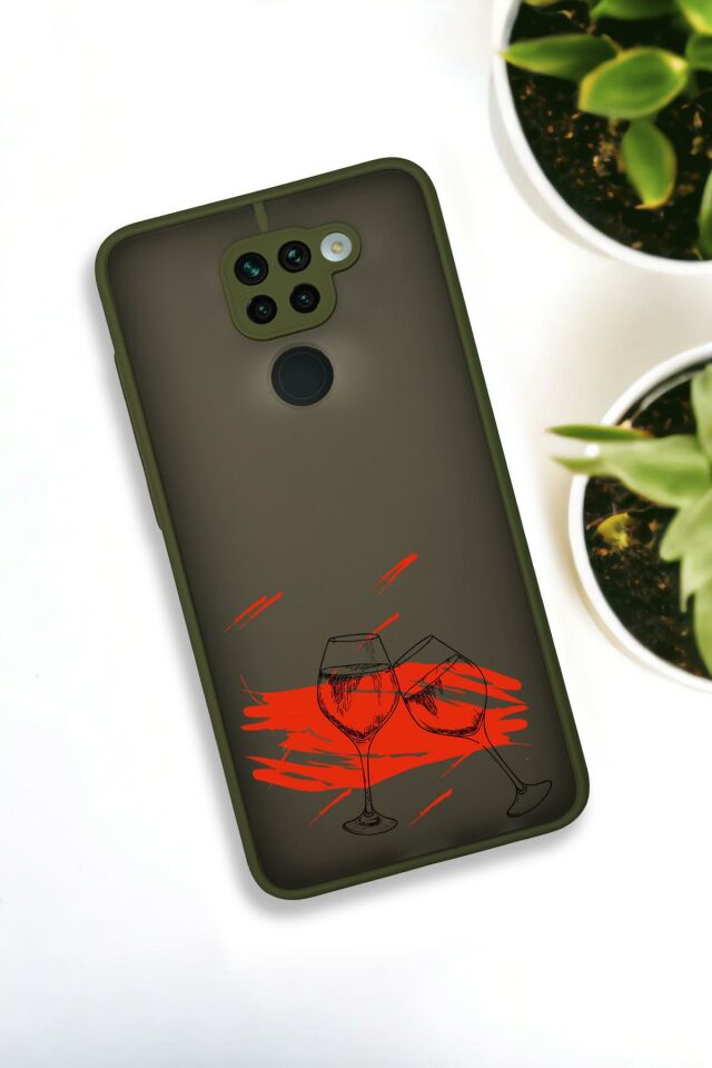 Xiaomi Redmi Note 9 Uyumlu Spilled Wine Desenli Buzlu Şeffaf Lüx Telefon Kılıfı