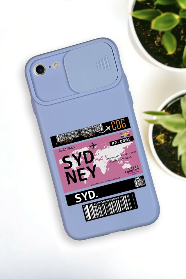 iPhone SE 2020 Uyumlu Sydney Ticket Desenli Kamera Koruma Slider Kapaklı Silikonlu Telefon Kılıfı