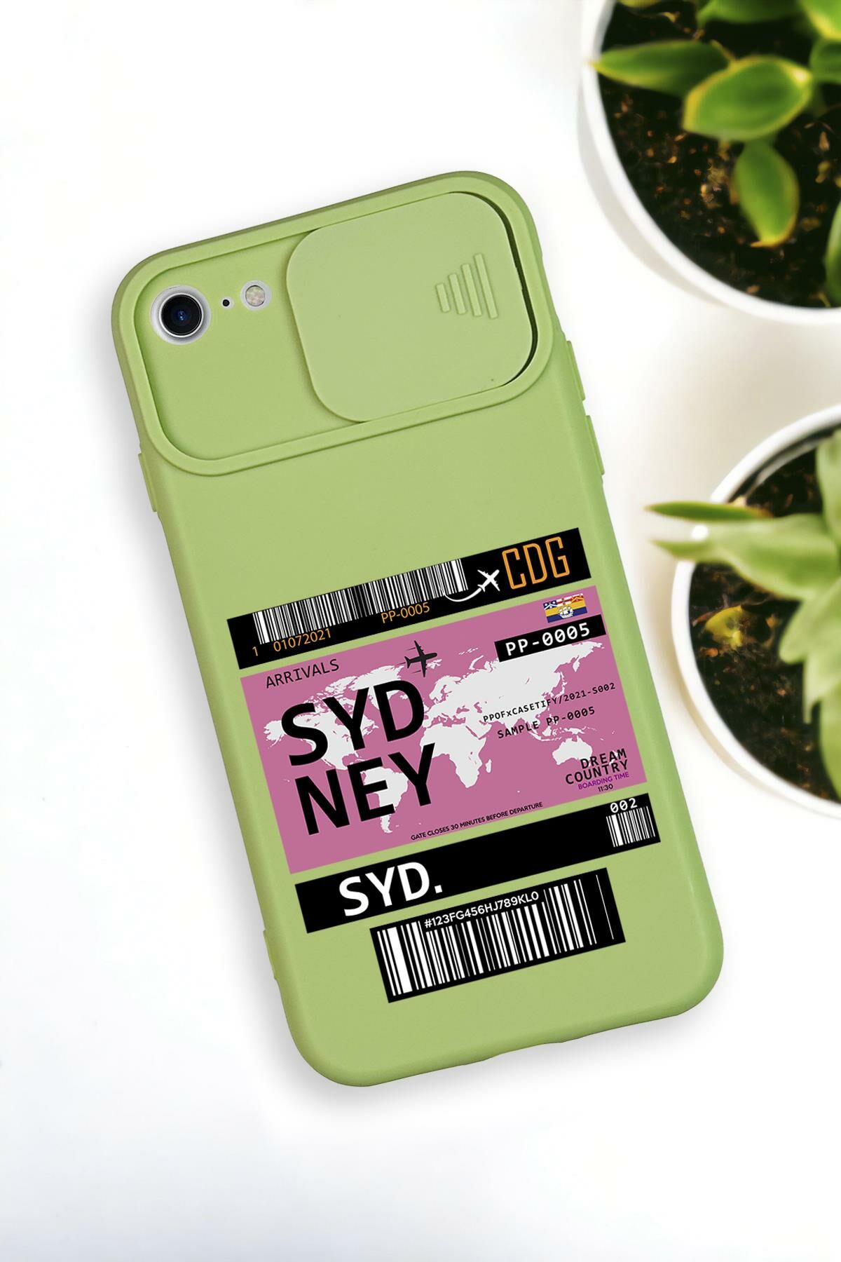 iPhone SE 2020 Uyumlu Sydney Ticket Desenli Kamera Koruma Slider Kapaklı Silikonlu Telefon Kılıfı