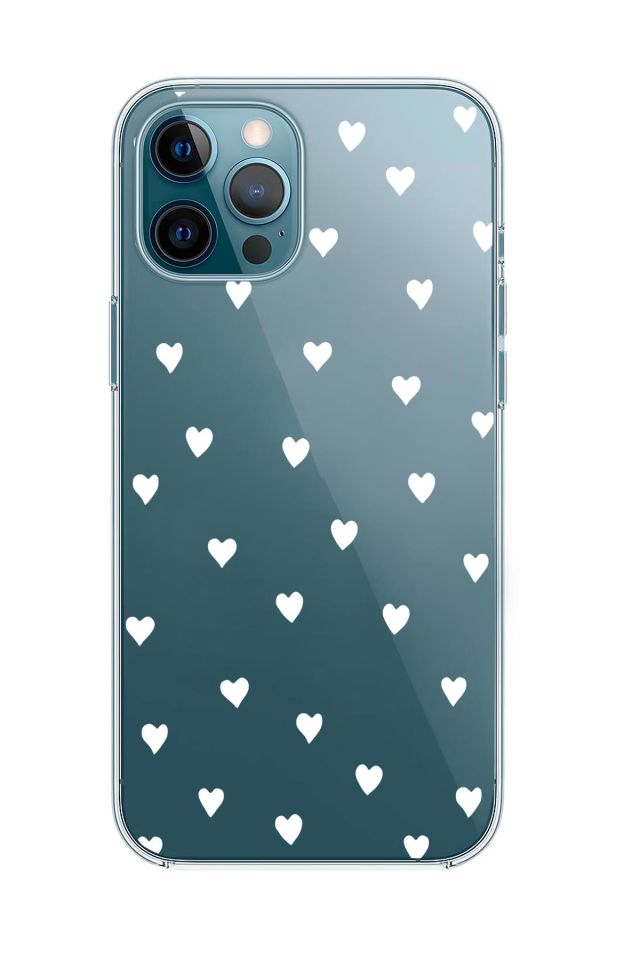 iPhone 12 Pro Max Uyumlu Beyaz Kalpler Premium Şeffaf Silikon Kılıf