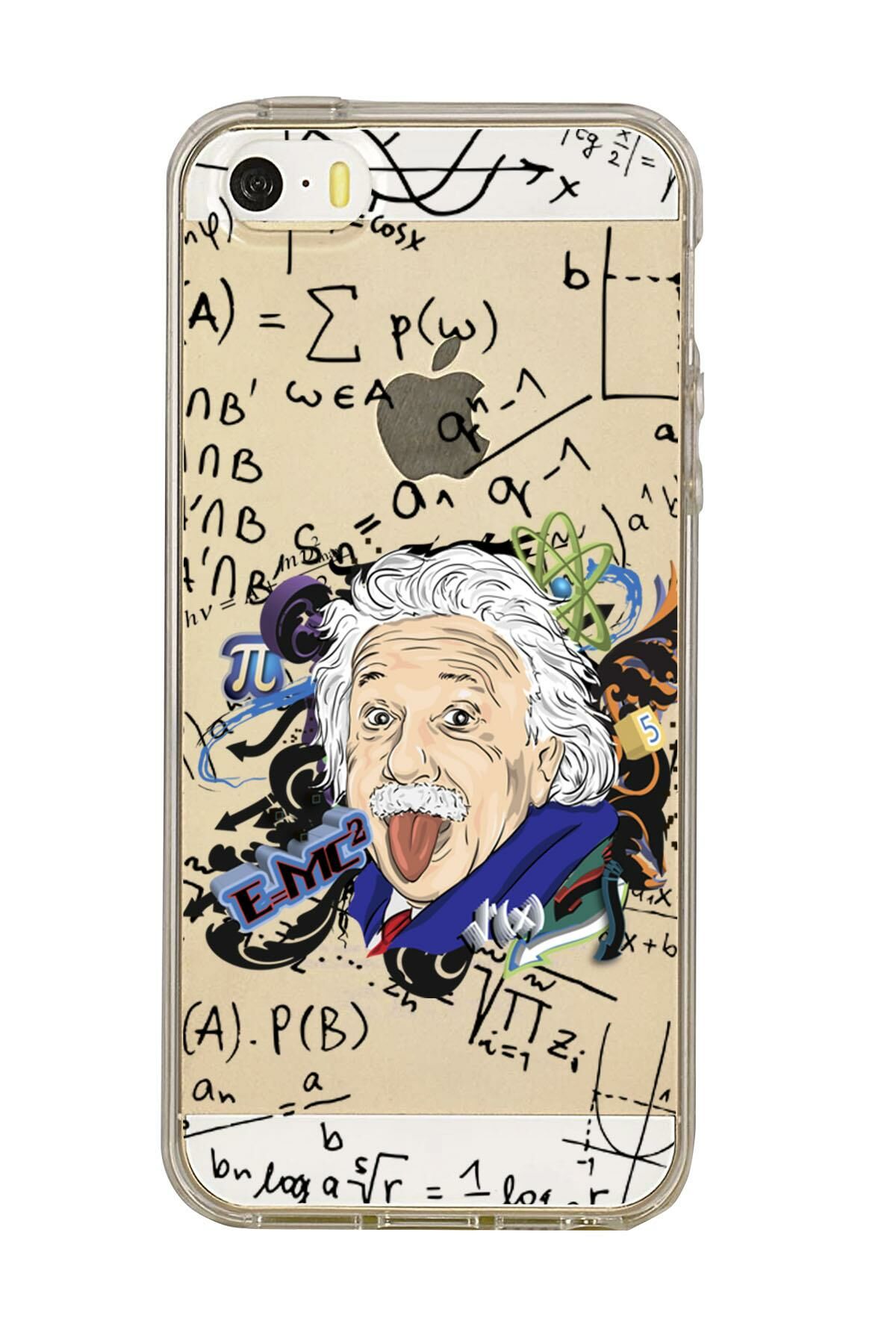 iPhone 5 Einstein In Formula Desenli Premium Şeffaf Silikon Kılıf