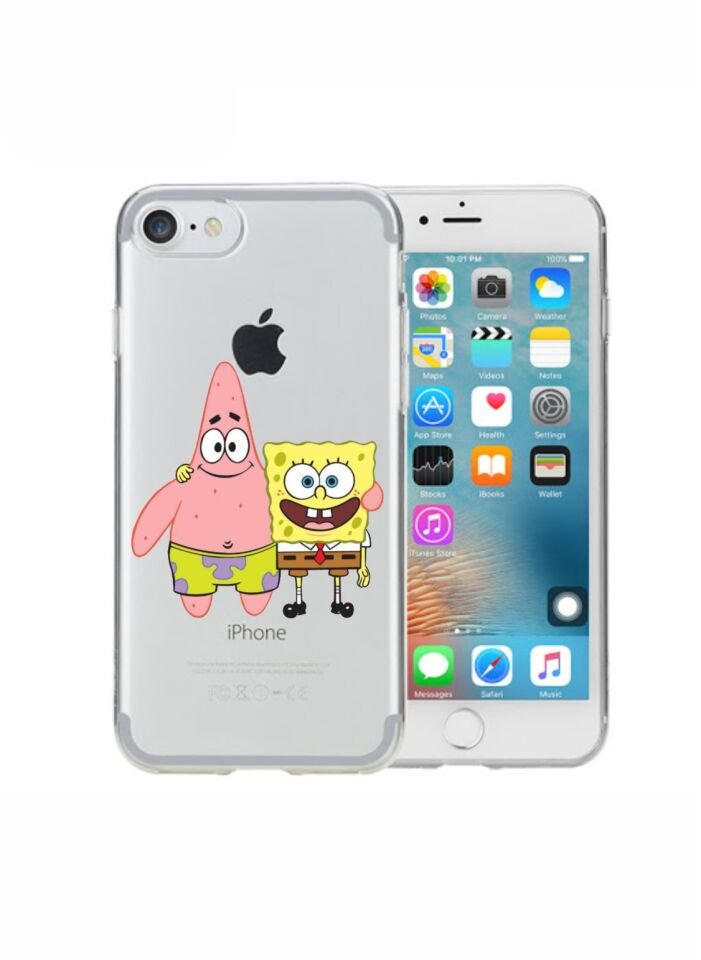 iPhone 8 Sünger Bob ve Patrickstar Şeffaf Telefon Kılıfı