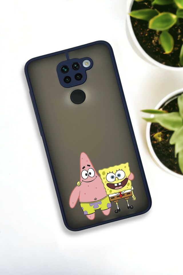 Xiaomi Redmi Note 9 Uyumlu Sünger Bob ve Patrick Star Desenli Buzlu Şeffaf Lüx Telefon Kılıfı